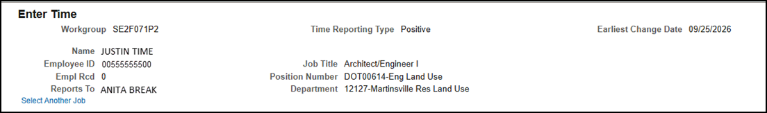 screenshot of Cardinal timesheet header.