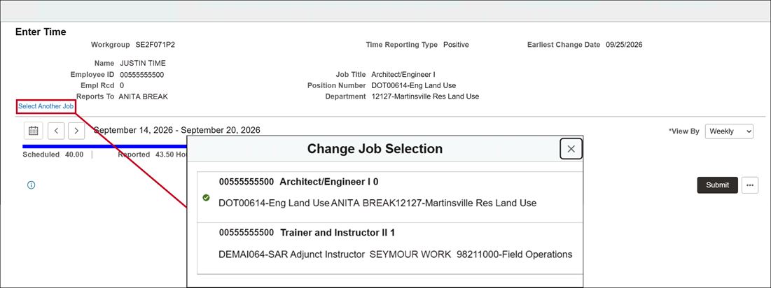 screenshot of Change Job Selection window