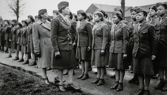 U.S. Army Maj. Charity Adams inspects the female troops under her command 