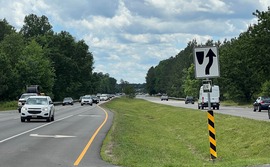 Vehicles travel along a stretch of northern Route 10 in Chesterfield