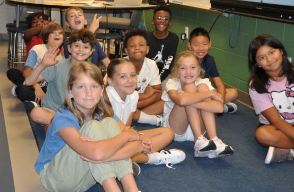 Moseley Elementary students pose for a photo on the first day of the 2025-26 school year