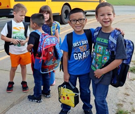 Two Jacobs Road students pose for a photo on the first day of the 2025-26 school year