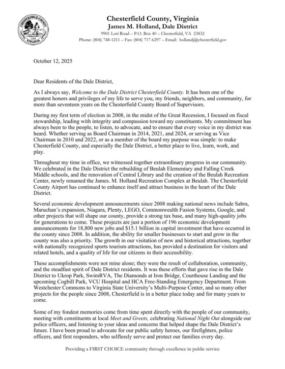 Holland Farewell Letter Page 1