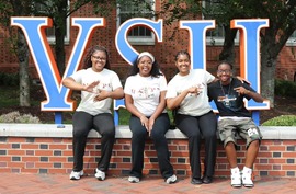 Virginia State University students outside on the campus in Ettrick