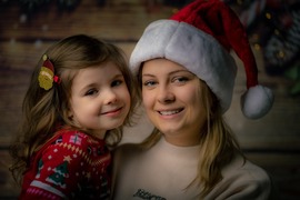 A holiday portrait of a mother and daughter 