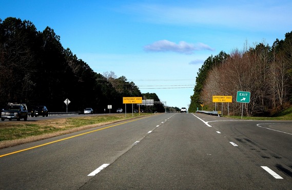 Vehicles travel along Powhite Parkway in Chesterfield