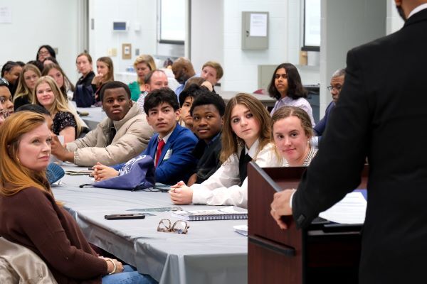 Students listen to a speaker at Chesterfield's 2025 Model County Government Day
