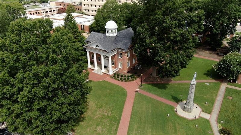 An aerial view of Chesterfield's Historic 1917 Courthouse