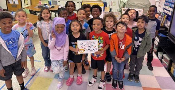 Aspiring young authors in kindergarten at Hopkins Elementary