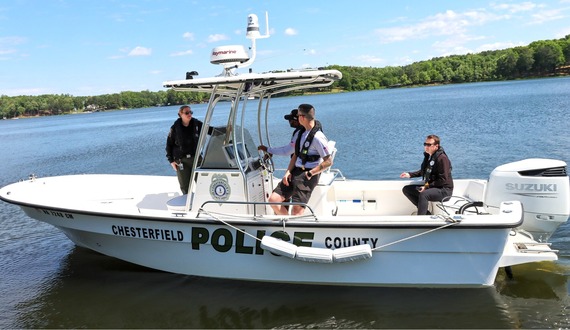 Members of the Chesterfield County Police Department's Marine Patrol Unit on Lake Chesdin