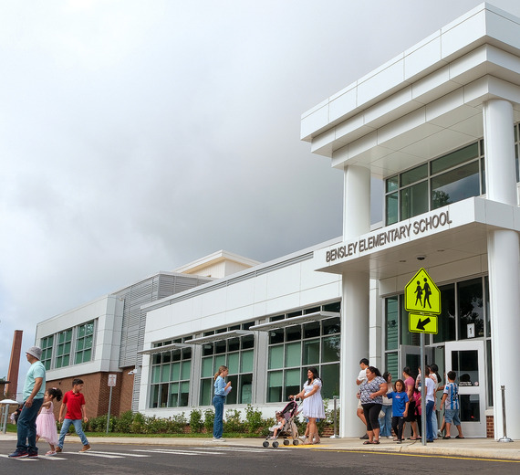 Community members tour the new Bensley Elementary after the Aug. 5 ribbon cutting ceremony