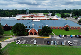 An aerial image of the exterior of Thomas Dale High School's main campus