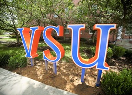 A decorative 'VSU' sign on the south Chesterfield campus of Virginia State University