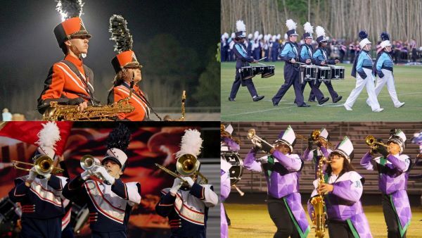 A collage of images of Chesterfield County high school marching bands