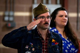 A Chesterfield veteran salutes during the county's annual Veterans Day Ceremony