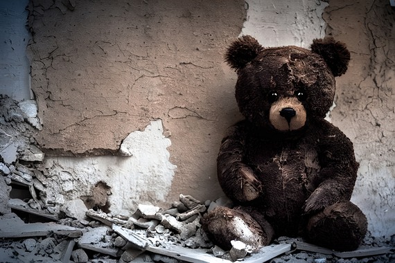 teddy bear in ruins