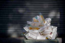 Expanded polystyrene piled in a trash can