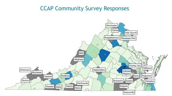 Survey Response Distribution Map of Virginia Localities