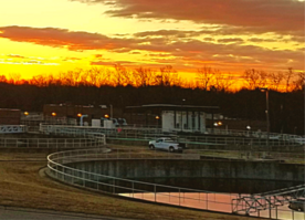 water treatment facility at sunset