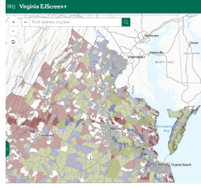 Screenshot of DEQ Environmental Justice Screen GIS Tool