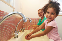 preschool students washing hands