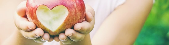 Hand holding heart apple