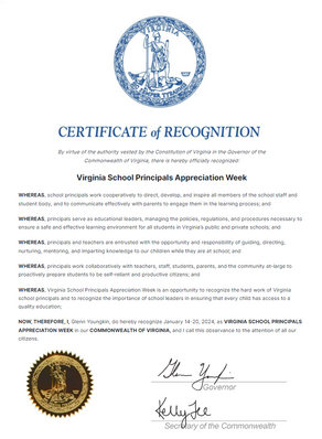 Virginia School Principals Appreciation Week