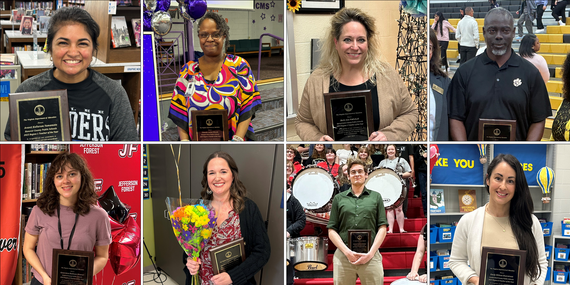 Photos of all eight Regional Teachers of the Year holding their awards