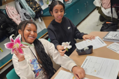 Students dissecting flowers