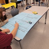 Student creating a poster about AI tools