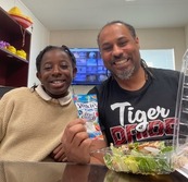 Student Rebecca having lunch with the principal Mack Harvey