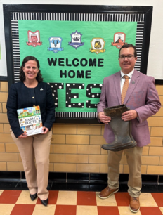 Holly Coy and Commissioner Green at Tuckahoe Elementary literacy event
