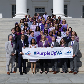 Governor Spanberger with Purple Up Day supporters