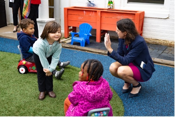 Superintendent Conway with kindergarten students