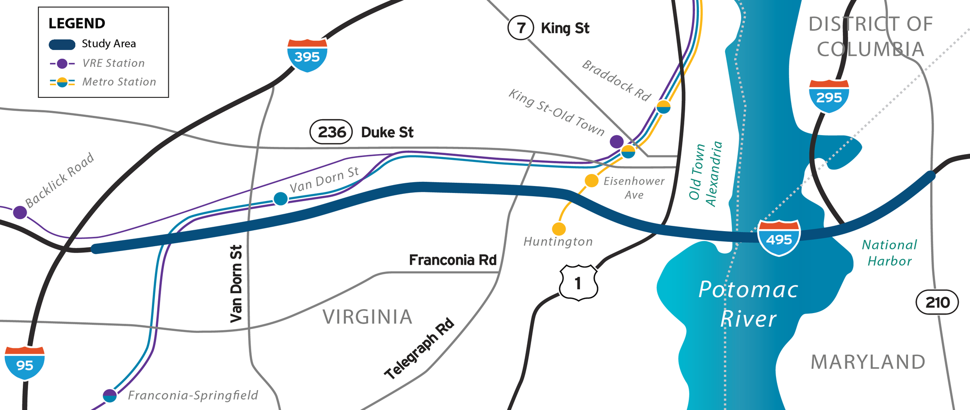 I-495 Southside Transit and TDM study Map