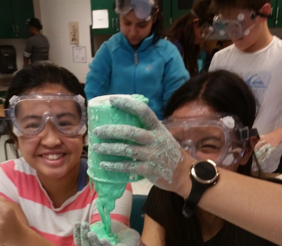 photo of students in science googles with goop