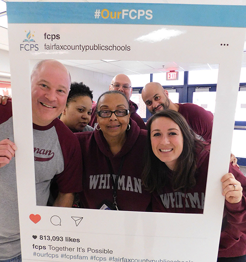 Whitman MS staff with #OurFCPS frame