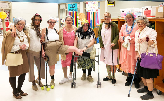 Teachers dress up as 100 year olds
