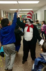 photo of teacher dressed as Cat in the Hat