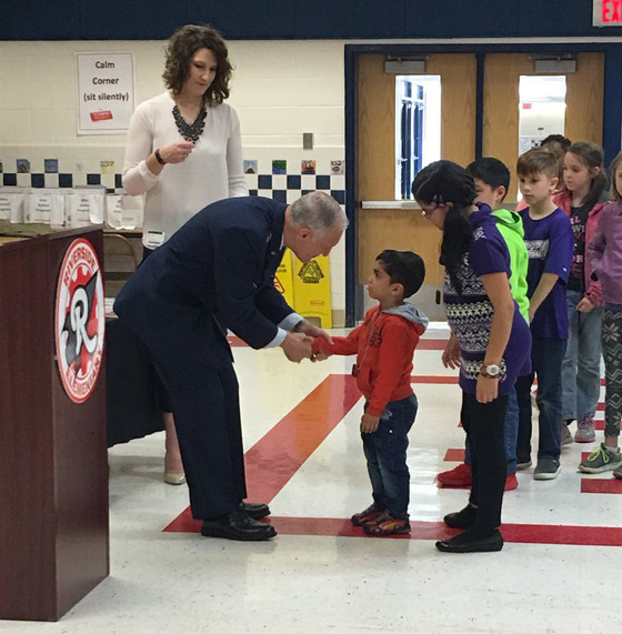 General with Riverside Elementary students