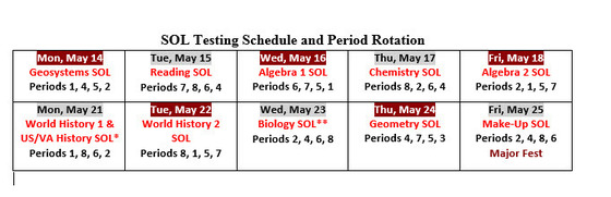 SOL Testing Schedule