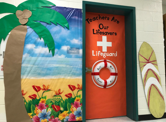 Decorated door of the Bull Run ES Staff Lounge