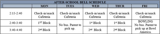 AFTER SCHOOL SCHEDULE
