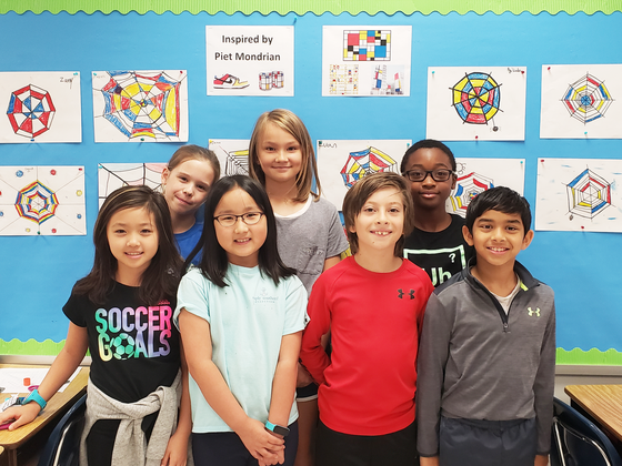 Kids artwork inspired by Piet Mondrian