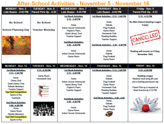 AFTERSCHOOL CALENDAR