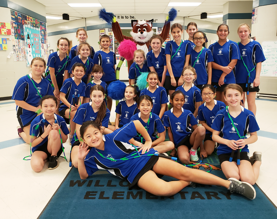 jump rope team with fox mascot