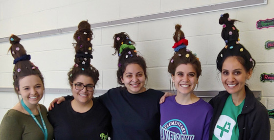 Daniels Run ES teachers with crazy hair for Crazy Hair Day