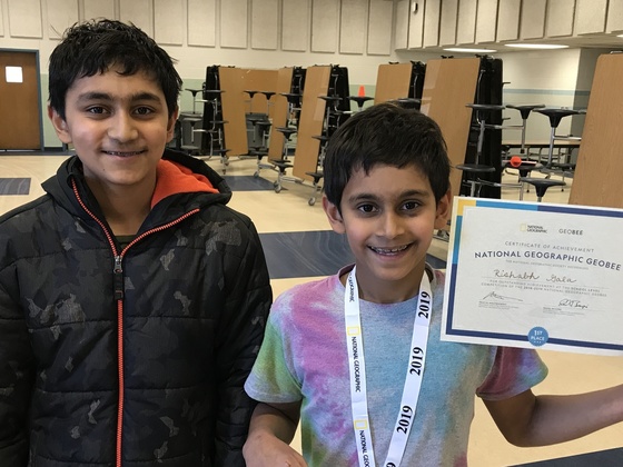 Rishabh Gala wins the school Geography Bee and Varun Gala is second place