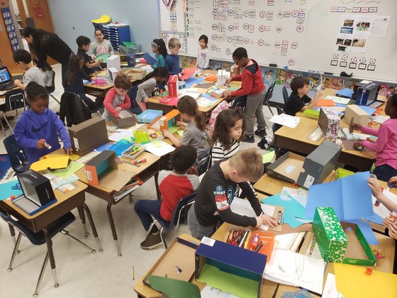 first grade class building dioramas