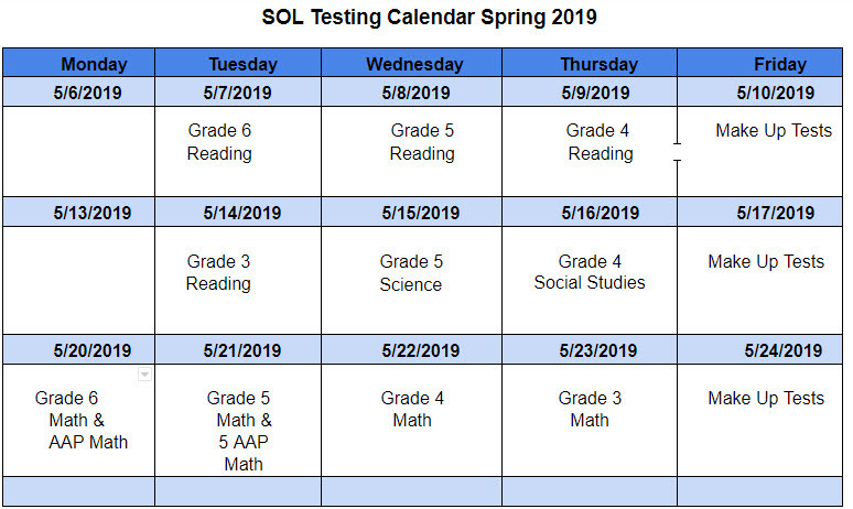 sol testing calendar